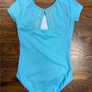 Bloch Aqua Blue Ballet Leotard with Crystal/ Sequin Embellishments on Back 6X